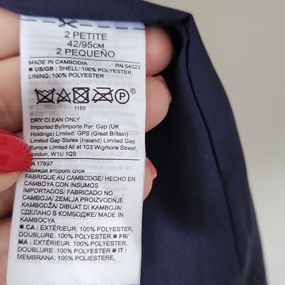 NWT BANANA REPUBLIC | LS Shift Velvet Dress Preppy Navy Sz 2P - Picture 6 of 6